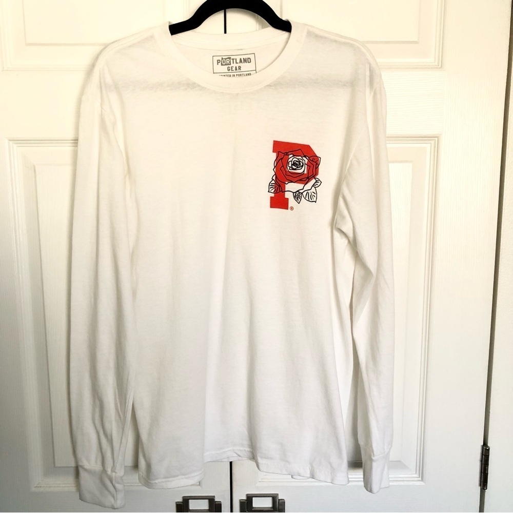 White and Red Rose City Portland Gear Long Sleeve T Shirt Size S